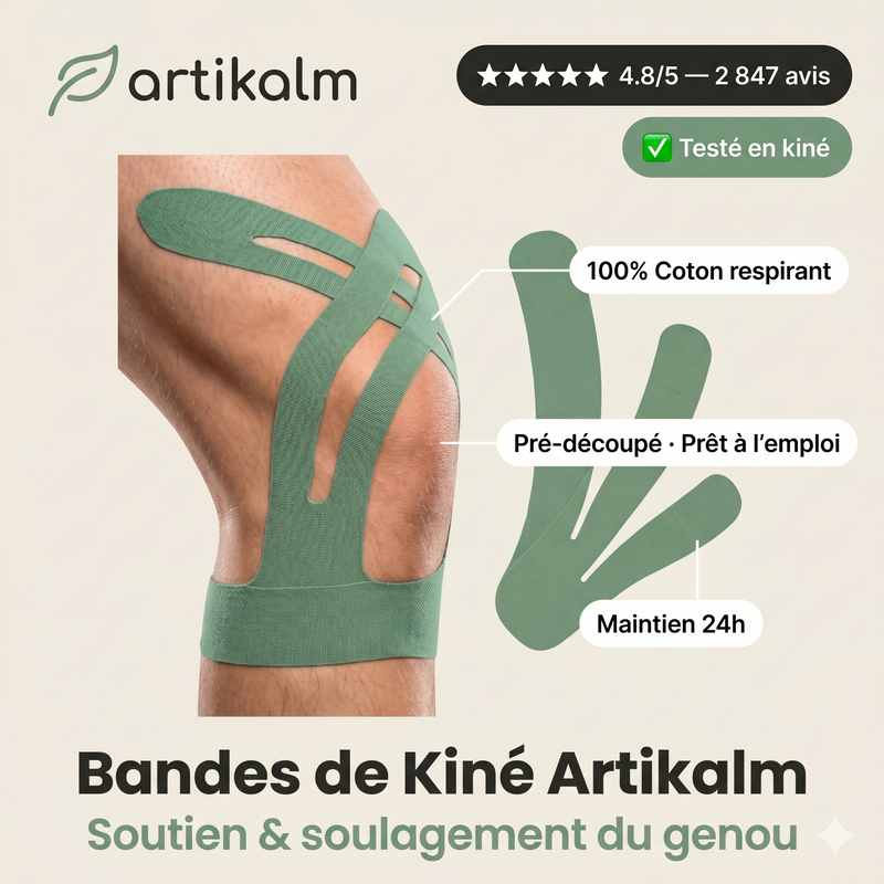 Bande de kinésiologie Artikalm appliquée sur un genou
